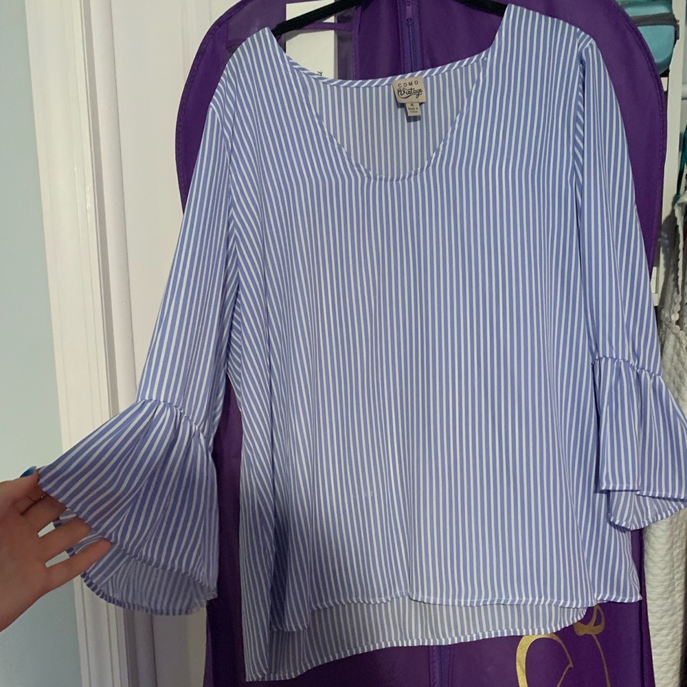 blue and white stripped long sleeve
